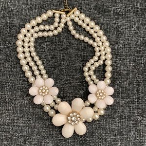 Faux Pearl Multi Layer Flower Necklace